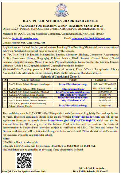 DAV Vacancy Dhanbad 2026